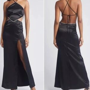 Morgan & Co. Black Satin Backless Dress